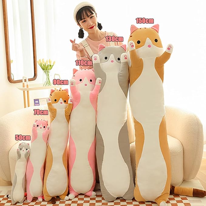 Long Cat Plush Pillow - Super Soft Kitty Body Pillow, Cute Animal Hugging Pillow for Kids & Adults, for Cat Lovers(70cm/27.55inch,Pink
