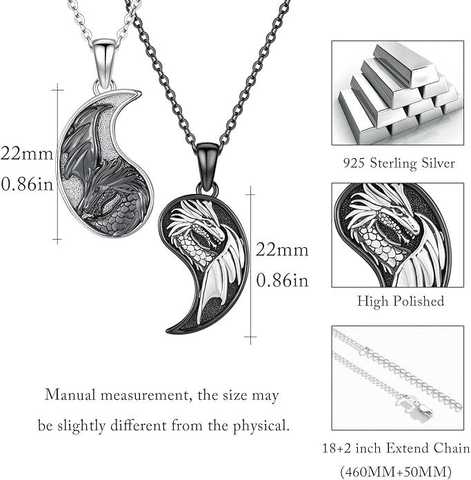 Yin Yang Matching Jewelry Set 925 Sterling Silver Yin Yang Friendship Couples BFF Pendant Necklace Jewelry for Her Him Women Men