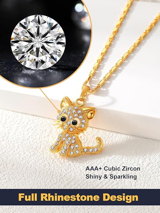U7 Cat Pendant Necklace for Women Stainless Steel Cute Kitty Cat Jewelry Gift