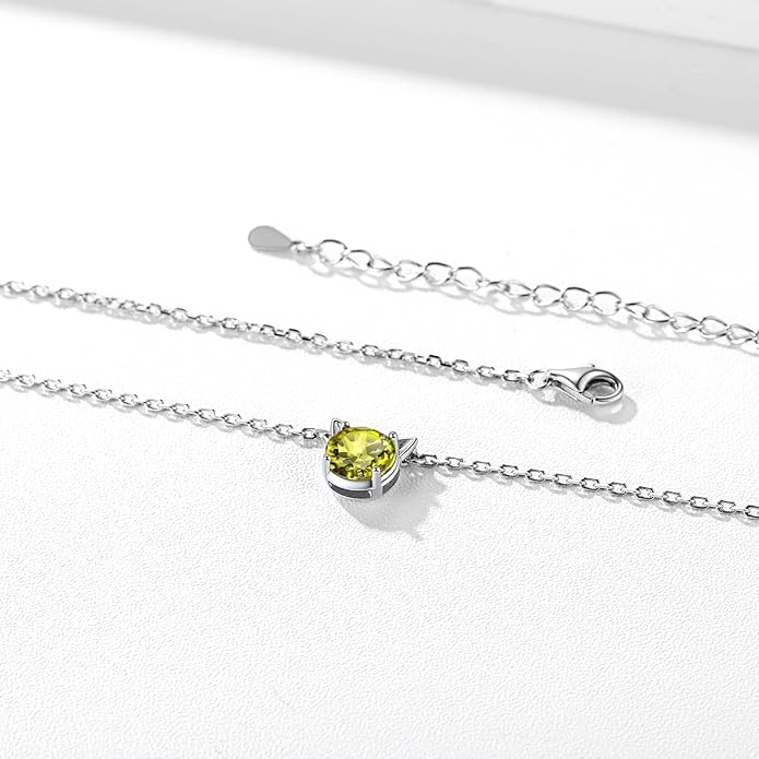 SILVERCUTE Sterling Silver Birthstone Necklace for Women,Dainty Silver Pendant Necklace with Round Cubic Zirconia,16"-18"