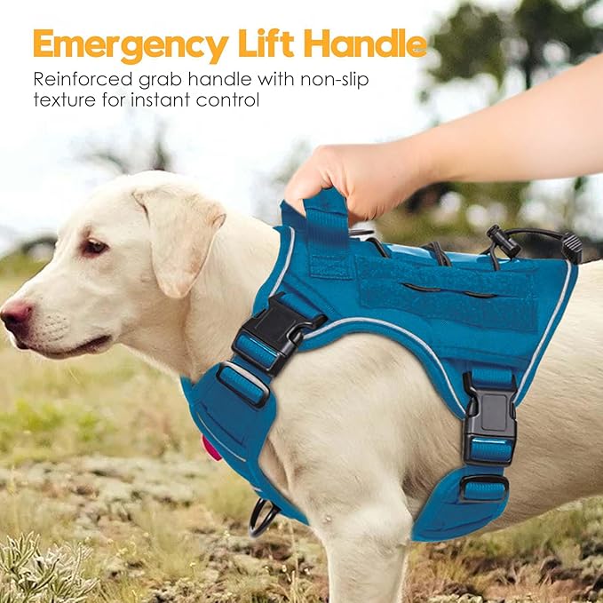 Heavy-Duty Tactical Dog Harness for Large Dogs, No Pull Adjustable Reflective Pet Vest with Molle System, K9 Military-Grade Control for Service Training, Outdoor & 10+ Breeds, Blue, Small