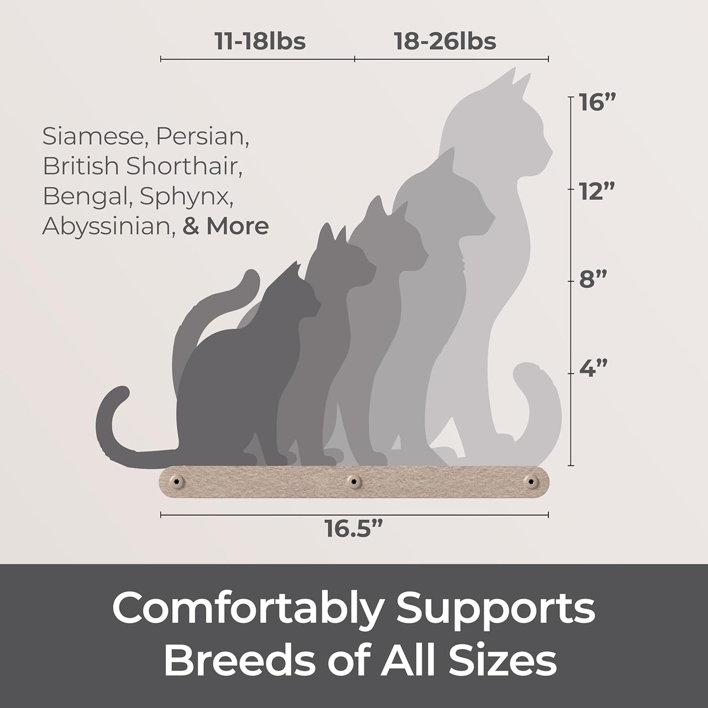 Wall Mounted Cat Perch Long Shelf by Pryde Pets - Floating Hammock Bed, 100% Sustainable PET Felt Feline Enrichment Climber Furniture for Indoor Cats, Modern Climbing Gym Jungle Design (Oatmeal)