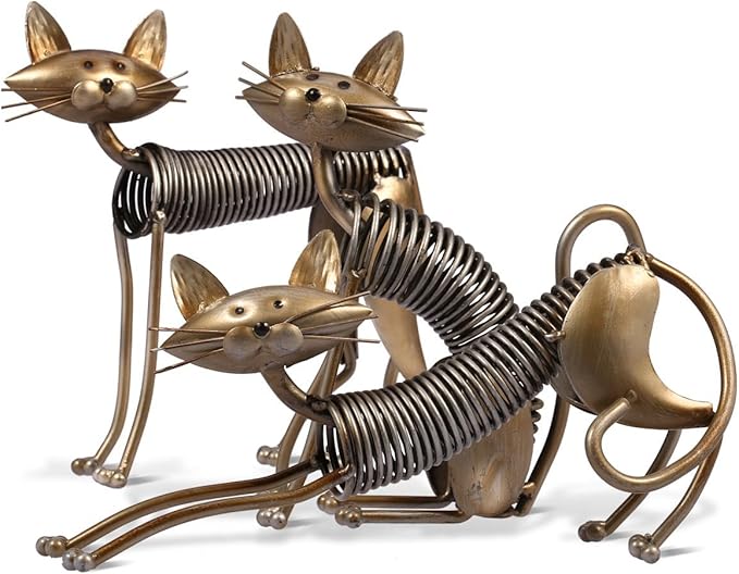 Tooarts Metal Sculpture Iron Art Cat Spring Handicraft Crafting Home Decoration Furnishing Craft