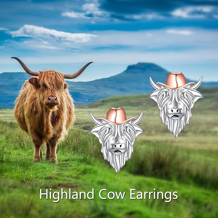 Sterling Silver Cat / Cow / Pig / Bunny / Squirrel / Giraffe / Highland Cow / Lion / Chicken / Ladybug / Star / Moon Stud Earrings for Women Cute Animal Post Earrings Hypoallergenic Animal Jewelry Gift for Teens Girls