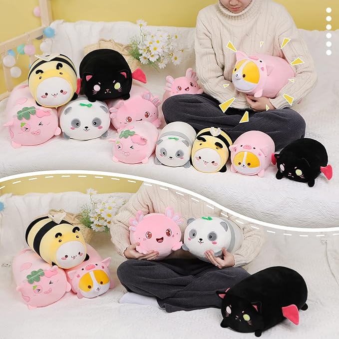AIXINI Cute Panda Plush Pillow 15.7” Bamboo Panda Stuffed Animal, Soft Kawaii Plushies Hugging Plush Squishy Pillow Toy Gifts