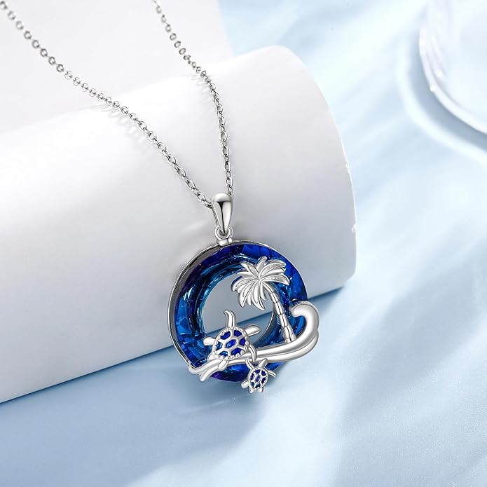 Turtle/Black Cat/Compass Necklace Sterling Silver Crystal Pendant Necklaces Cute Animal Jewerly for Women Mom
