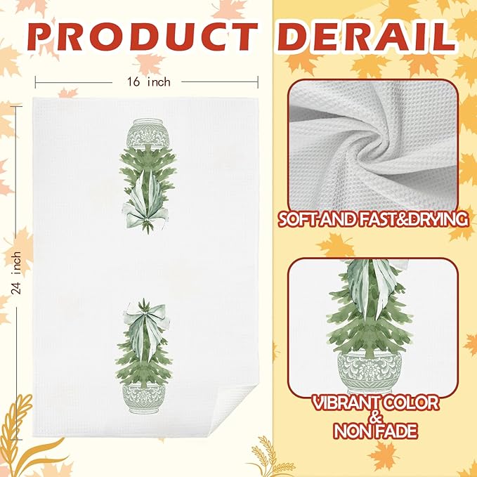Chinoiserie Christmas Kitchen & Bath Towels, Sage Green Porcelain Chinoiserie Tree Hand & Dish Towels, 16x24 Inch