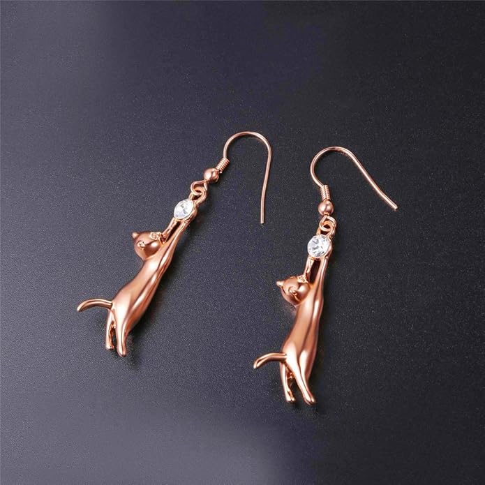 U7 Cute Cat Ear Pendant Platinum/18K Gold Plated Drop Earrings With Rhinestone