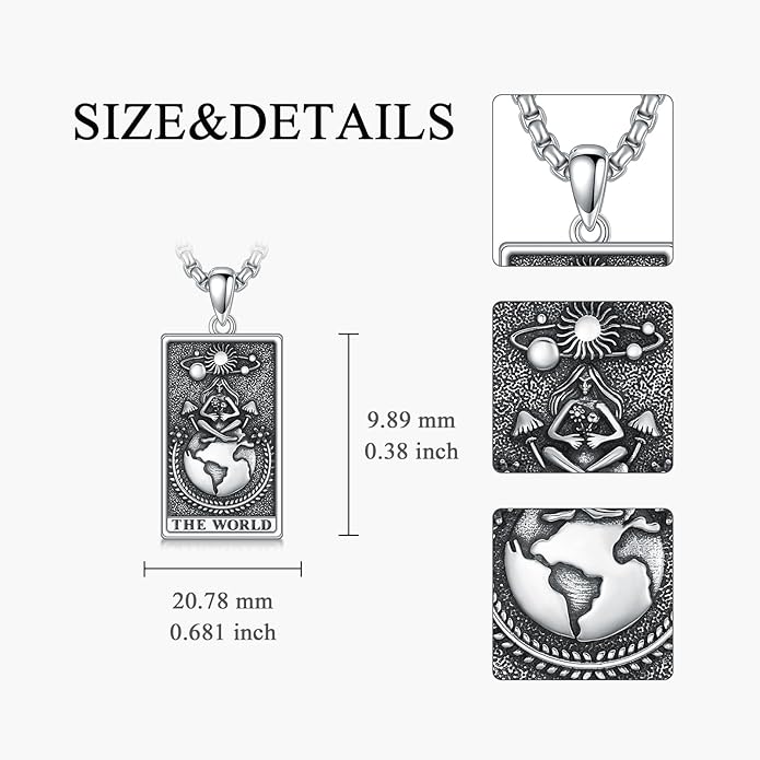 PELOVNY Tarot Card Necklace 925 Sterling Silver Skeleton Necklace The Sun Moon Star Strength Lovers Death Devil Fool Tarot Jewelry Christmas Birthday Gifts for Men Women Unisex
