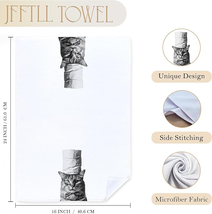 Funny Toilet Newspaper Cat Bathroom Hand Towels, Cat Mom Lady Lovers Gifts, Cute Kitty Kitten Hand Towels for for Bathroom Washroom Restroom Decor, 16x24 Inch Set of 2