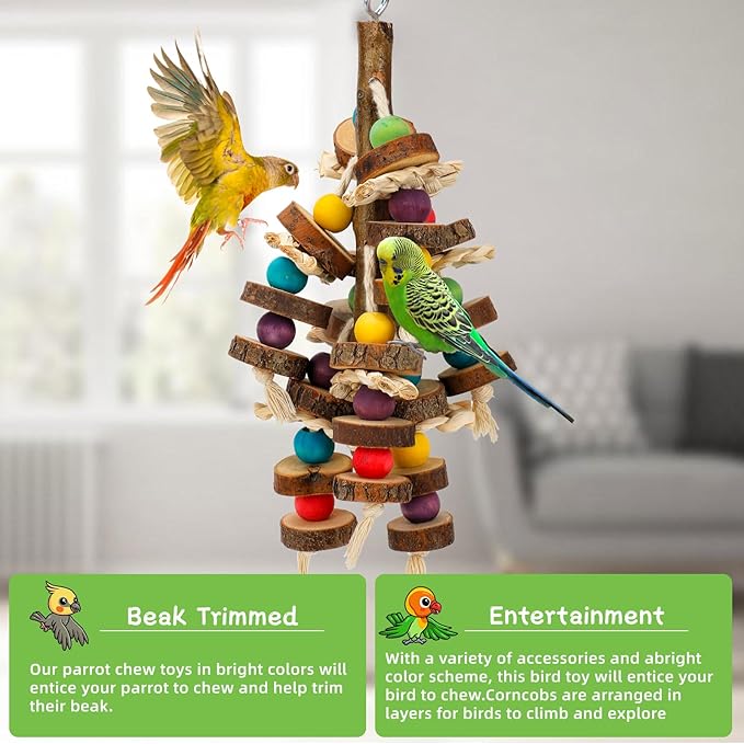 Rypet Wood Bird Chewing Toys for Cage Wall, Wooden Bird Cage Toy for Helping to Trim Beak, Birds Toys Parrot Toy for African Grey Parrots Cockatoos Amazon Parrot and Other Small to Medium Parrots