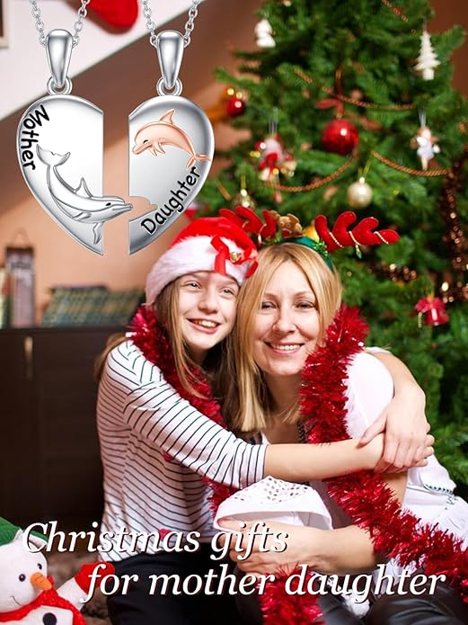 OCJ Mother Daughter Matching Necklaces 925 Sterling Silver Animals Matching Necklace for Mom Daughter 2 Pcs Matching Heart Pendant Birthday Mothers Day Gifts for Mom and Daughter