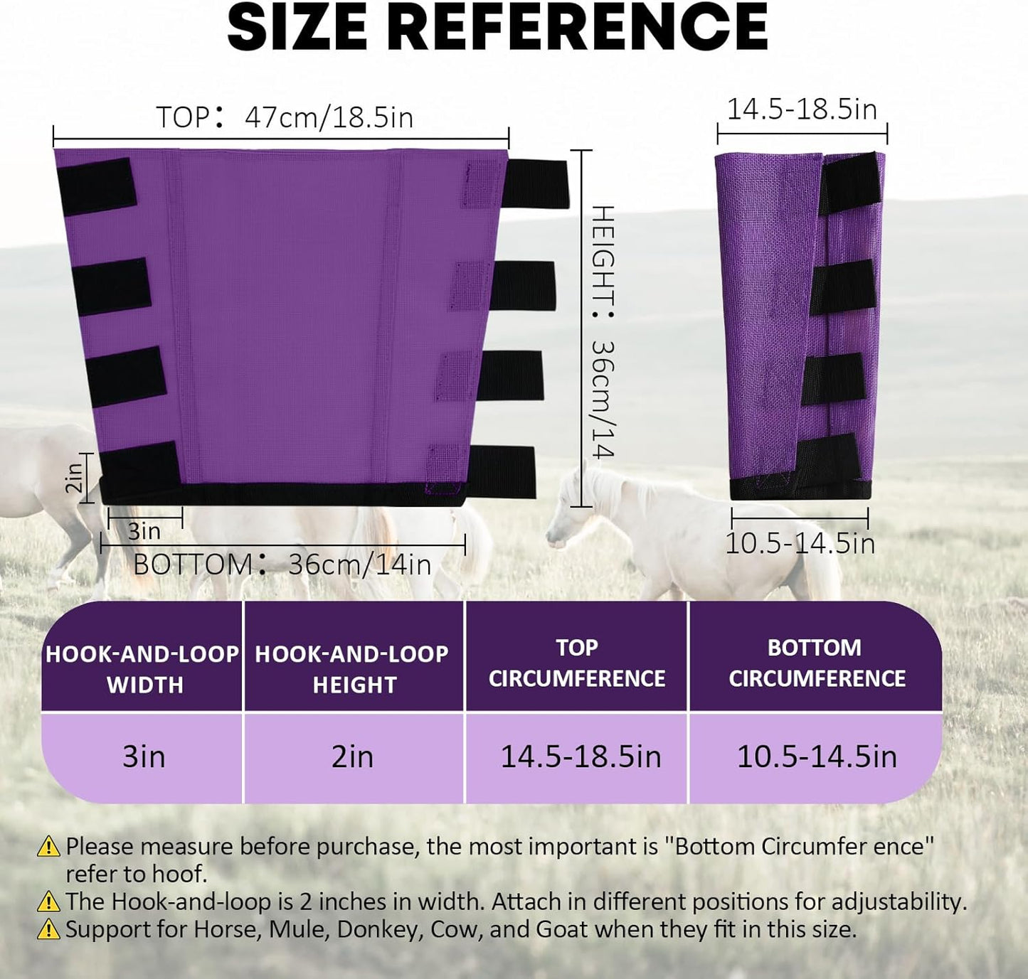 Premium 4-Pack Horse Fly Boots & Leggings Loose-Fit Fine Mesh with Stay-On Fasteners, Support Strips & Anti-Stomp Design Breathable Non-Slip Protection Leg Wrap (Large) Lavender Purple