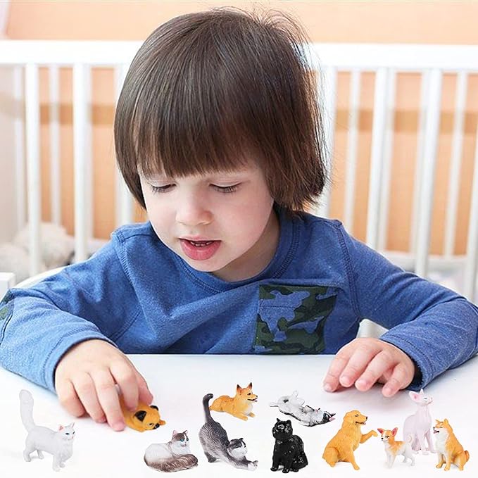 SIENON 12PCS Dog and Cat Figurines Realistic Plastic Pet Puppy Kitten Animal Figures Educational Toys for Kids Toddles Cake Topper Birthday Christmas Party Diorama School Project
