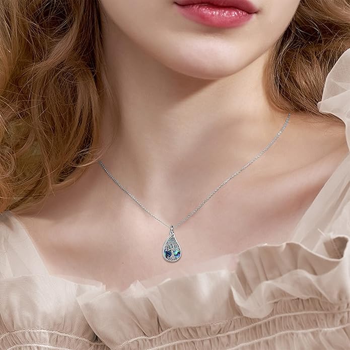 URONE Urn Necklaces for Ashes 925 Sterling Silver Abalone Shell Tree of Life Cremation Jewelry for Ashes Memory Jewelry for Women Men