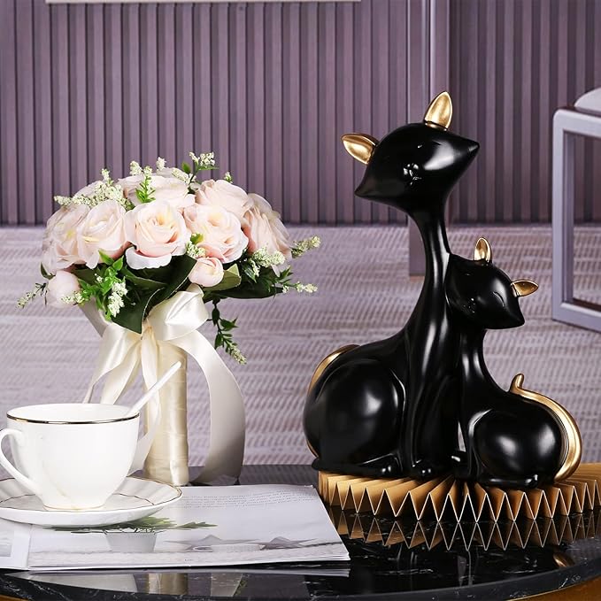 SHENGTIAN Cat Statue, Home Decor Mini Cat Figurines, Room Decor Matt Ceramic Small Cat Figurine, Give Cat Figurines for Cat Lovers (Black)