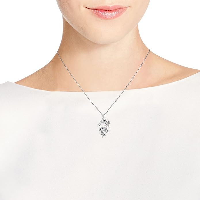 AeraVida Legendary Chinese Dragon Charm Stone Inlaid Accent .925 Sterling Silver Pendant on 18-inch Chain Necklace | Dragon Jewelry Necklace Accessory for Men Women Unisex