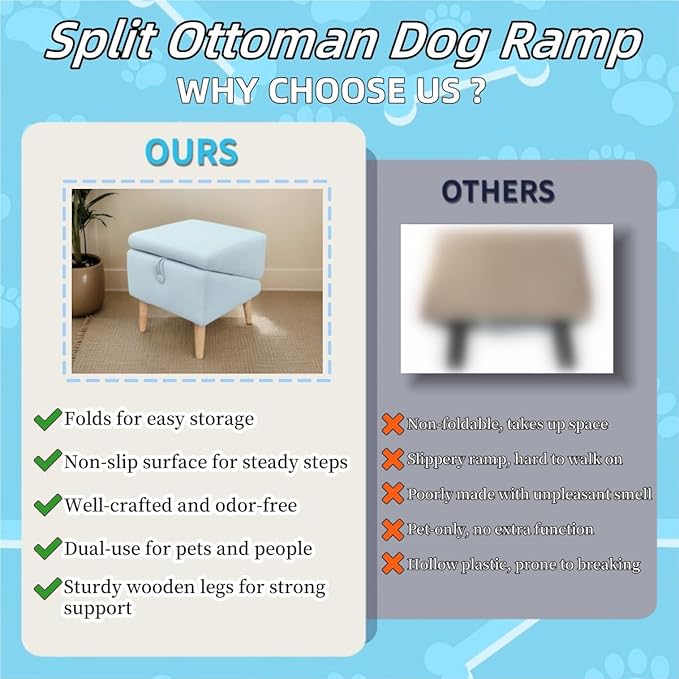 Split Ottoman Dog Ramp, Folding Pet Ramps Stairs for Couch, Pet Ramps Stairs for Small and Large Dogs, Holds up to 220 lbs (Beige, One Size)