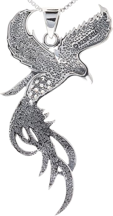 Sterling Silver CZ Eagle Phoenix Pendant Necklace 18"