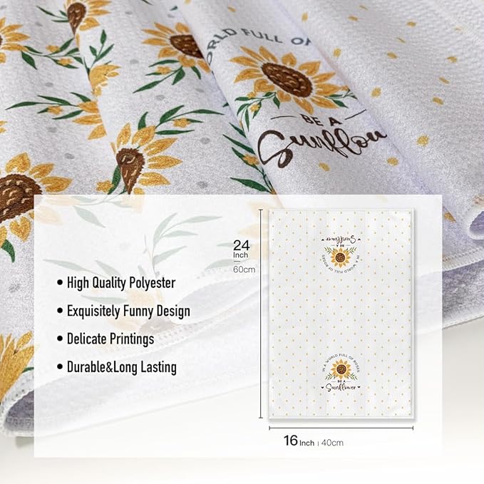 Sunny Sunflower 16x24inch Kitchen Towels,Absorbent Microfiber Dish Hand Towel for Bathroom,Funny Saying Tea Bar Rags,Spring Summer Seasonal Dishcloths,Great Gift Hostess,New Home Mom,Housewarming