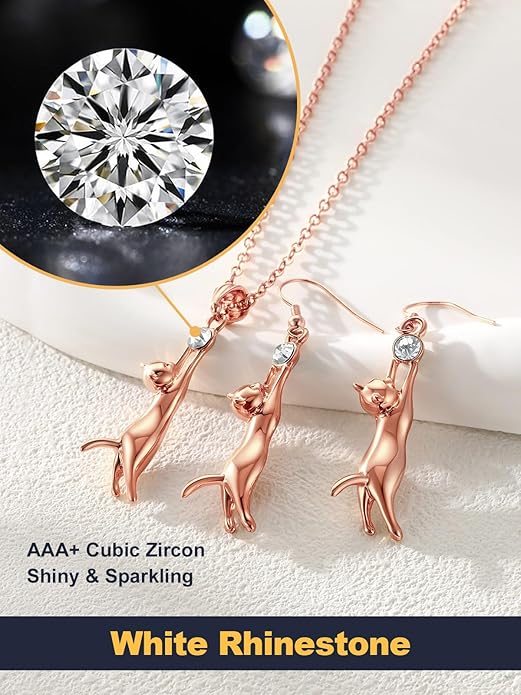 U7 Cat Pendant Necklace for Women Stainless Steel Cute Kitty Cat Jewelry Gift