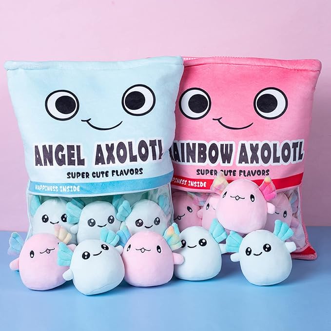 REFAHB Cute Axolotl Plush Toy, Removable Salamander Animal Stuffed Plush Pillow, Kawaii Plush Cushion Toy Game for Kids, Girls, Birthday Gift (6pcs a Bag, Pink)