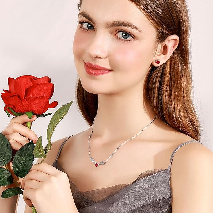 SILVERCUTE Sterling Silver Birthstone Necklaces for Women, Xmas Antler Deer Pendant Necklace with Colorful Cubic Zirconia,16-18 inches