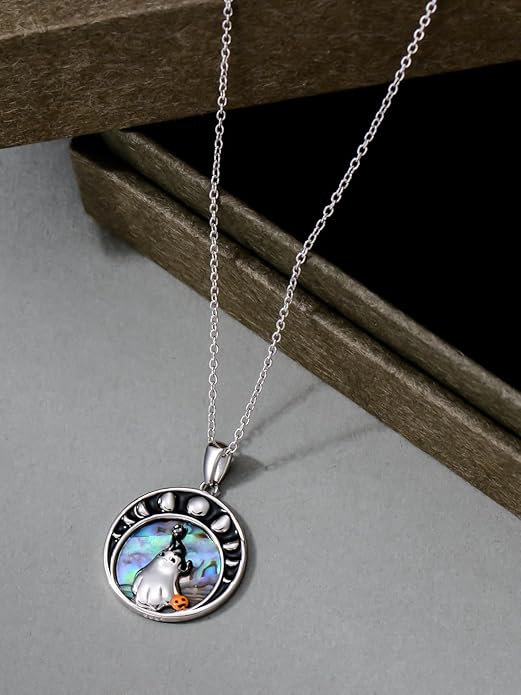Black Cat/Dragon/Fox/Wolf Necklace 925 Sterling Silver Celtic Moon Pentagram Pendant Gothic Jewelry Goth Halloween Gifts for Women