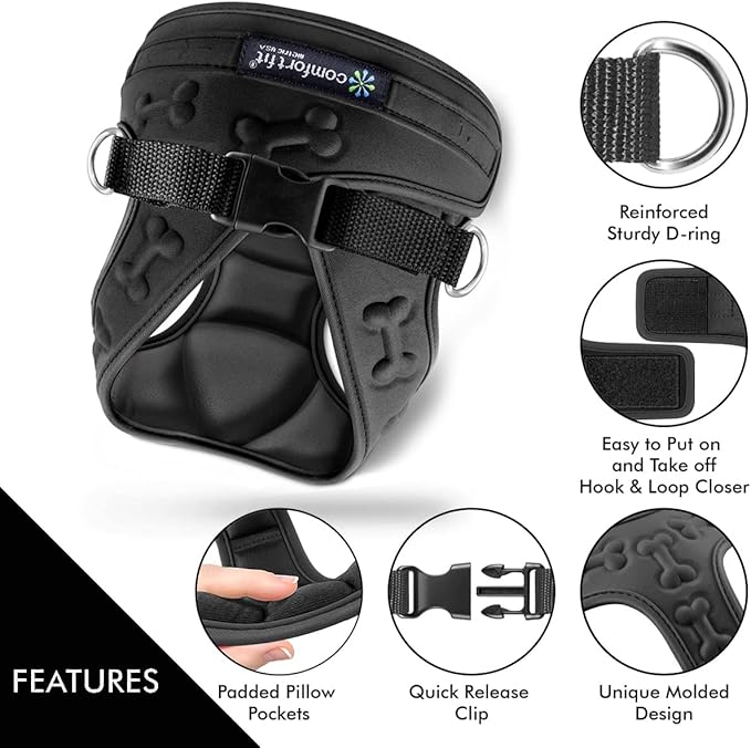 Comfort Fit Dog Harness No Pull No Escape Harness Adjustable Buckles Soft Padded Reflective Choke Step in Dog Vest with Easy Control Handle for Small Medium Large Dogs & Puppies