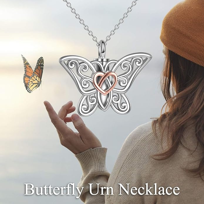 Butterfly/Dragonfly Urn Necklace for Ashes 925 Sterling Silver Celtic Knot Butterfly/Dragonfly Pendant Cremation Keepsake Necklace for Women Jewelry