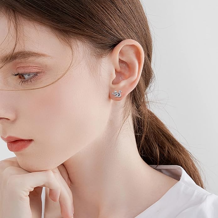 Sterling Silver Cat / Cow / Pig / Bunny / Squirrel / Giraffe / Highland Cow / Lion / Chicken / Ladybug / Star / Moon Stud Earrings for Women Cute Animal Post Earrings Hypoallergenic Animal Jewelry Gift for Teens Girls