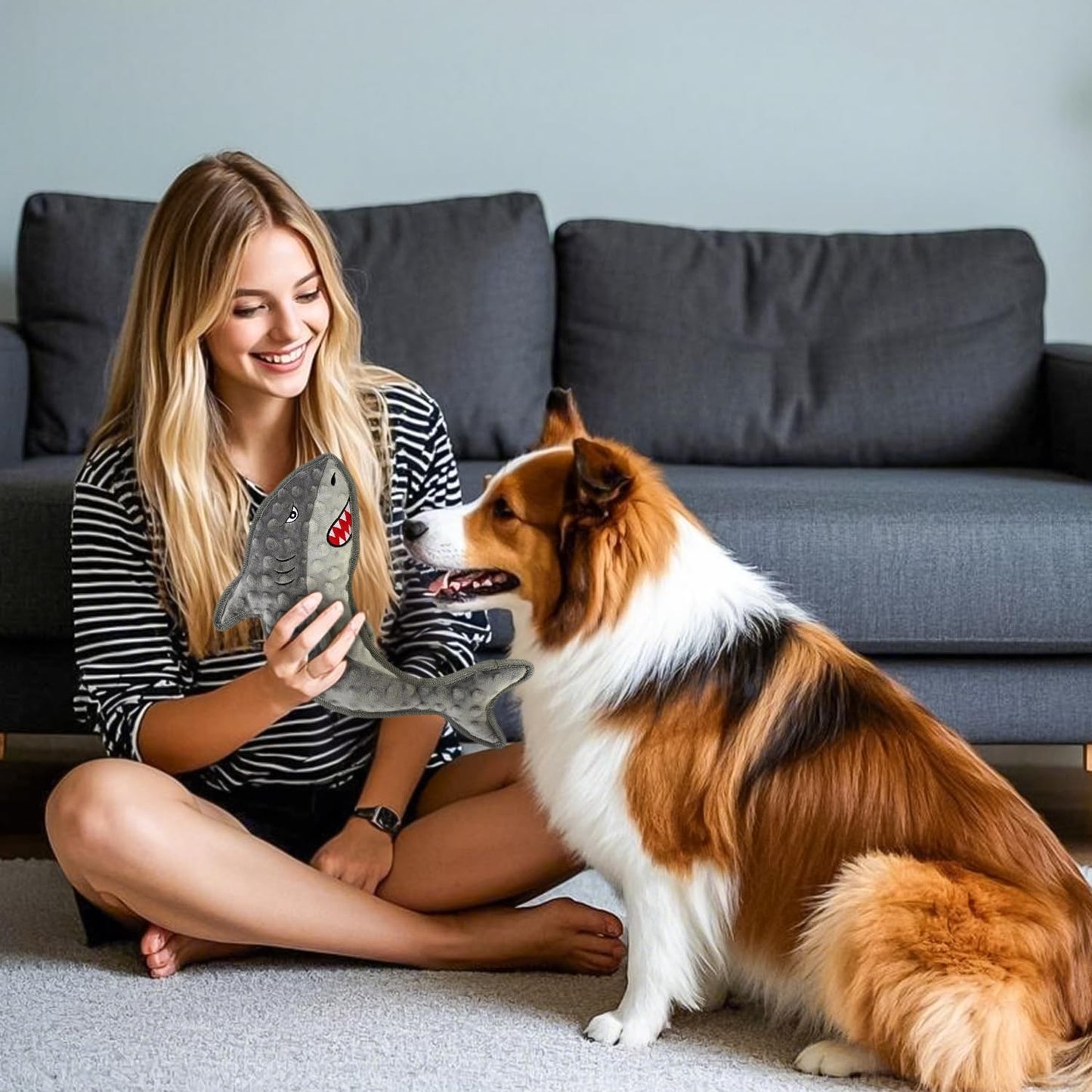 Dog Toy Squeaky Chew Dog Toys No PP-Cotton,no Stuffed for Small, Medium, Large Breed Dogs Interactive Hours of Fun,Gray-Shark