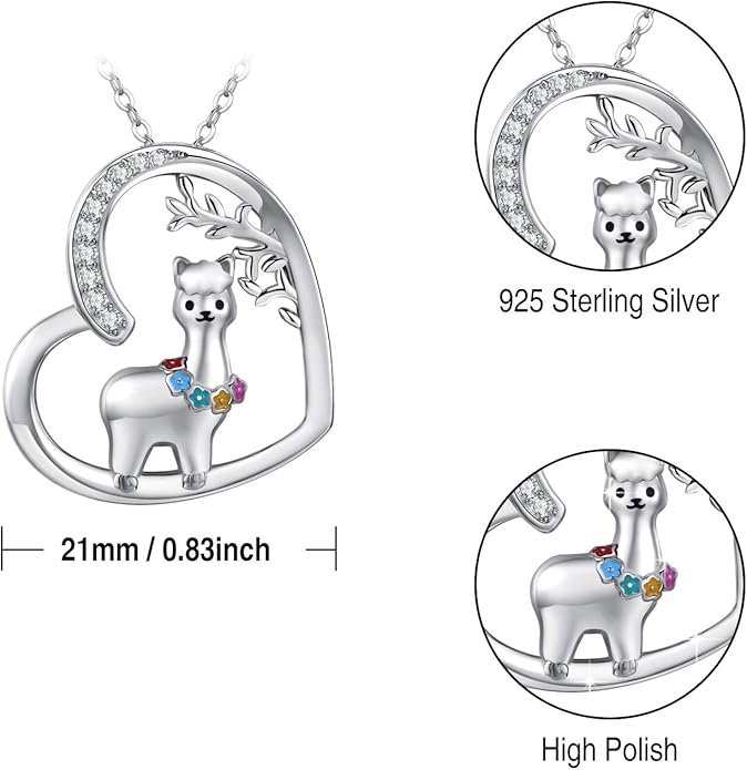 JUSTKIDSTOY Llama Necklace Jewelry Sterling Silver Cute Animal Alpaca Pendant Necklace Birthday Gifts for Women