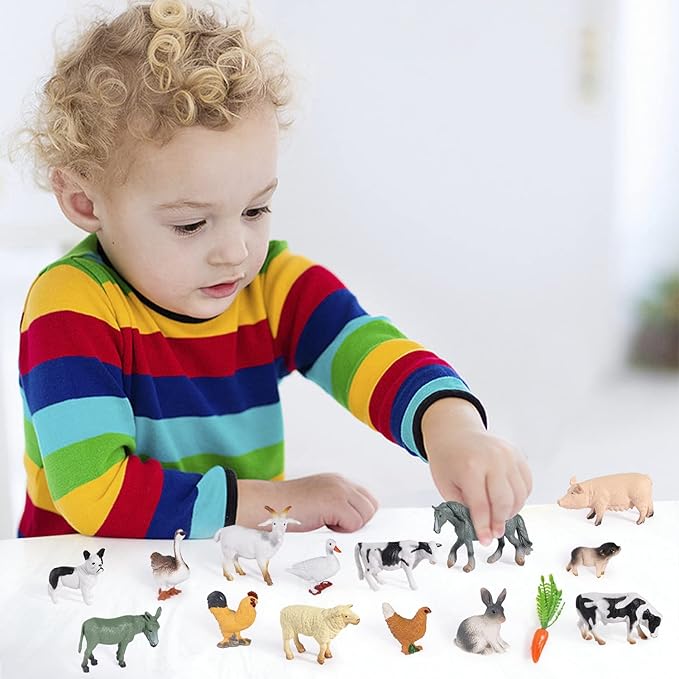 SIENON 15Pcs Farm Animal Figures Toys Realistic Mini Farm Animal Figurines, Farm Barn Animals Playset, Miniature Farm Animal Cake Topper Ornaments for Easter Egg Fillers Birthday Animals Theme Party