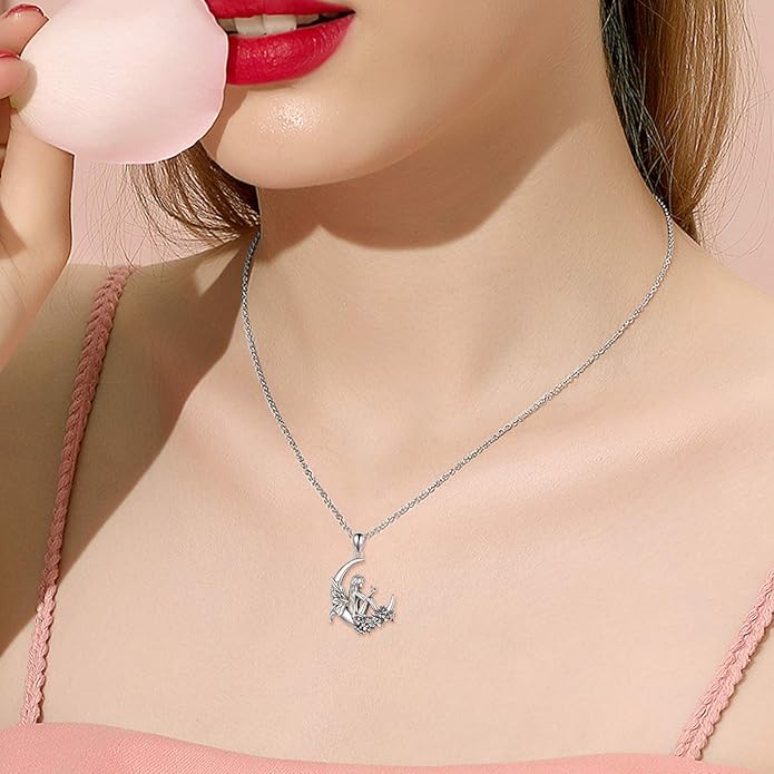 Sterling Silver Cute Animal Pendant Necklace Fox/Snake/Unicorn/Owl on Moon/Rabbit/Horse Necklace Jewelry Gifts for Women Mom Sister