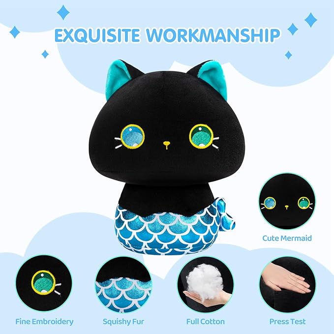 Squishy Cloud-Like Softness, Trending Kawaii Mermaid Cat Mushroom Plush Pillow, A Must-Have Collectible for Young Adults, Perfect for Kids, Toddlers Girls, Stuffed Animal Decor (8")