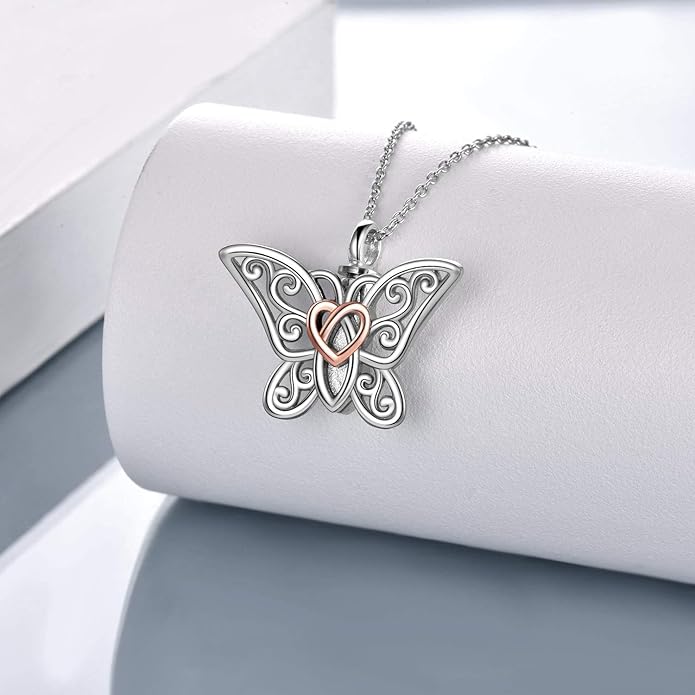 Butterfly/Dragonfly Urn Necklace for Ashes 925 Sterling Silver Celtic Knot Butterfly/Dragonfly Pendant Cremation Keepsake Necklace for Women Jewelry