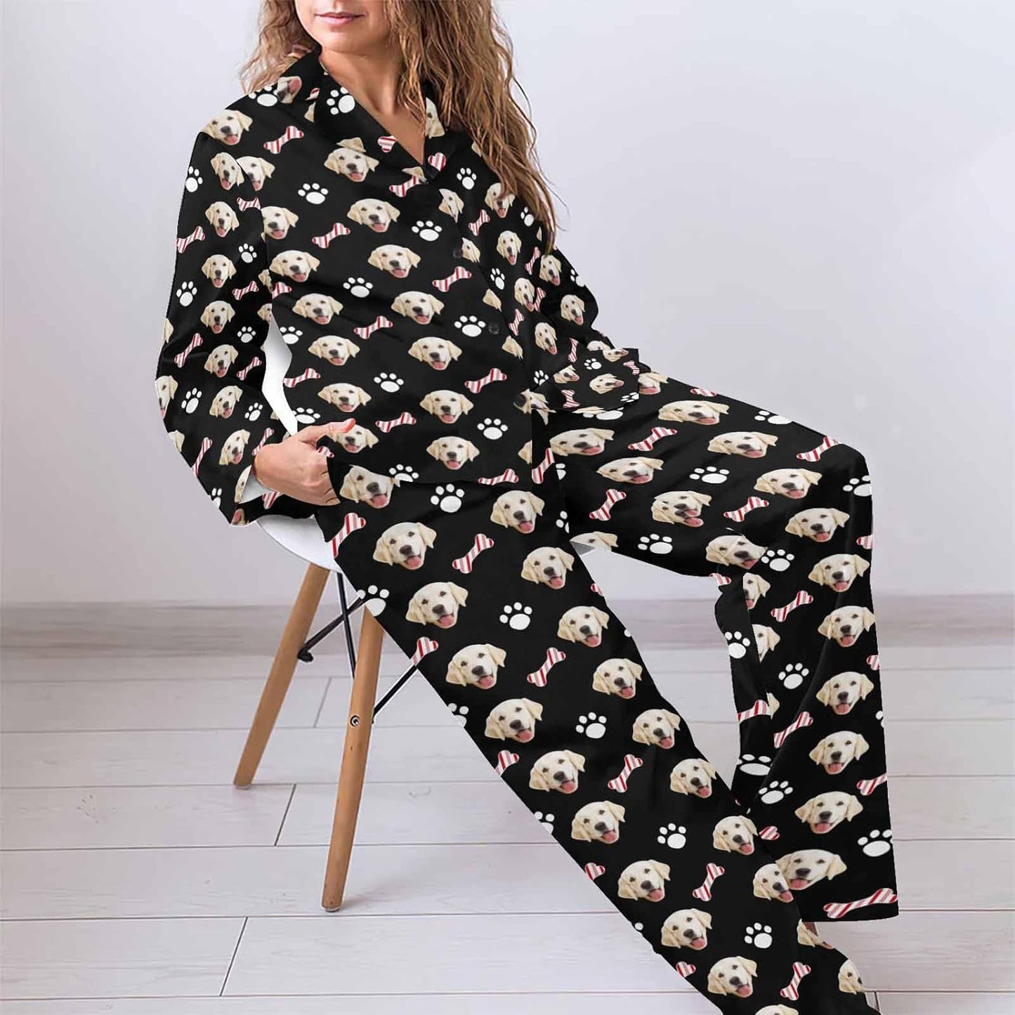 MyPupSocks Custom Face Pajamas for Women Set, Personalized Photo Long Sleepwear XS-XXL