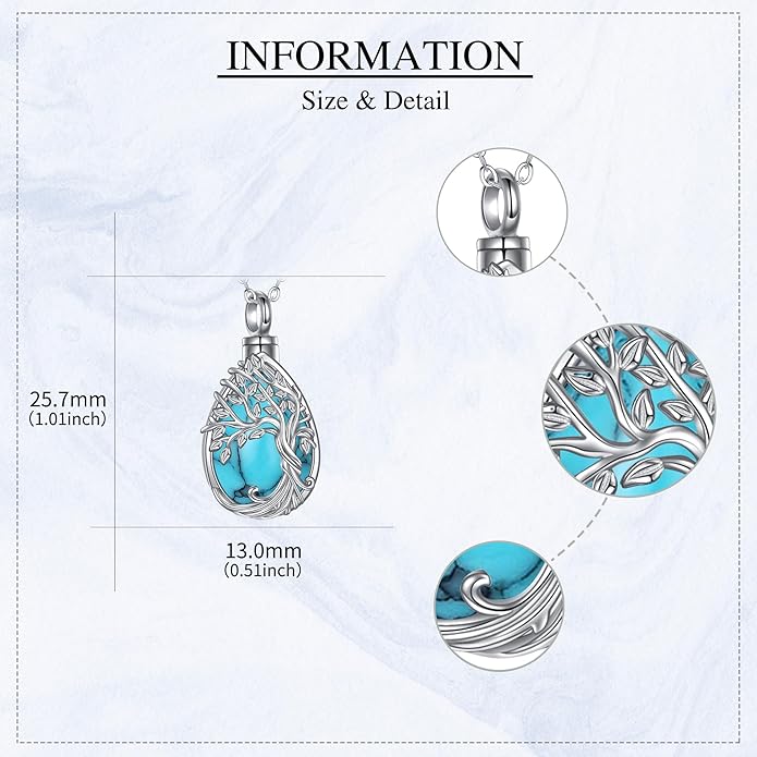Tree of Life Urn Necklaces for Ashes 925 Sterling Silver Tree of Life Crystal Cremation Jewelry for Ashes Memory Jewelry for Women Men