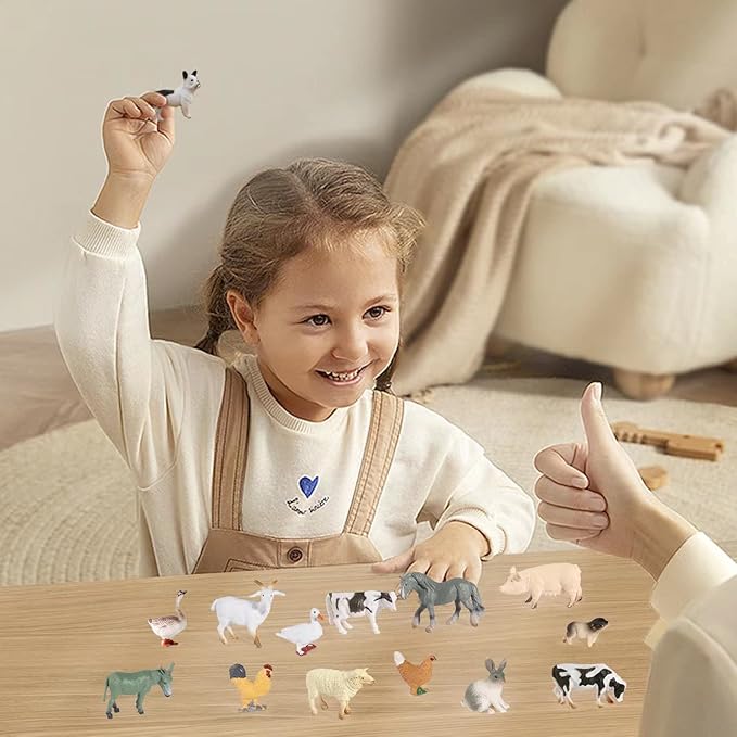 SIENON 15Pcs Farm Animal Figures Toys Realistic Mini Farm Animal Figurines, Farm Barn Animals Playset, Miniature Farm Animal Cake Topper Ornaments for Easter Egg Fillers Birthday Animals Theme Party