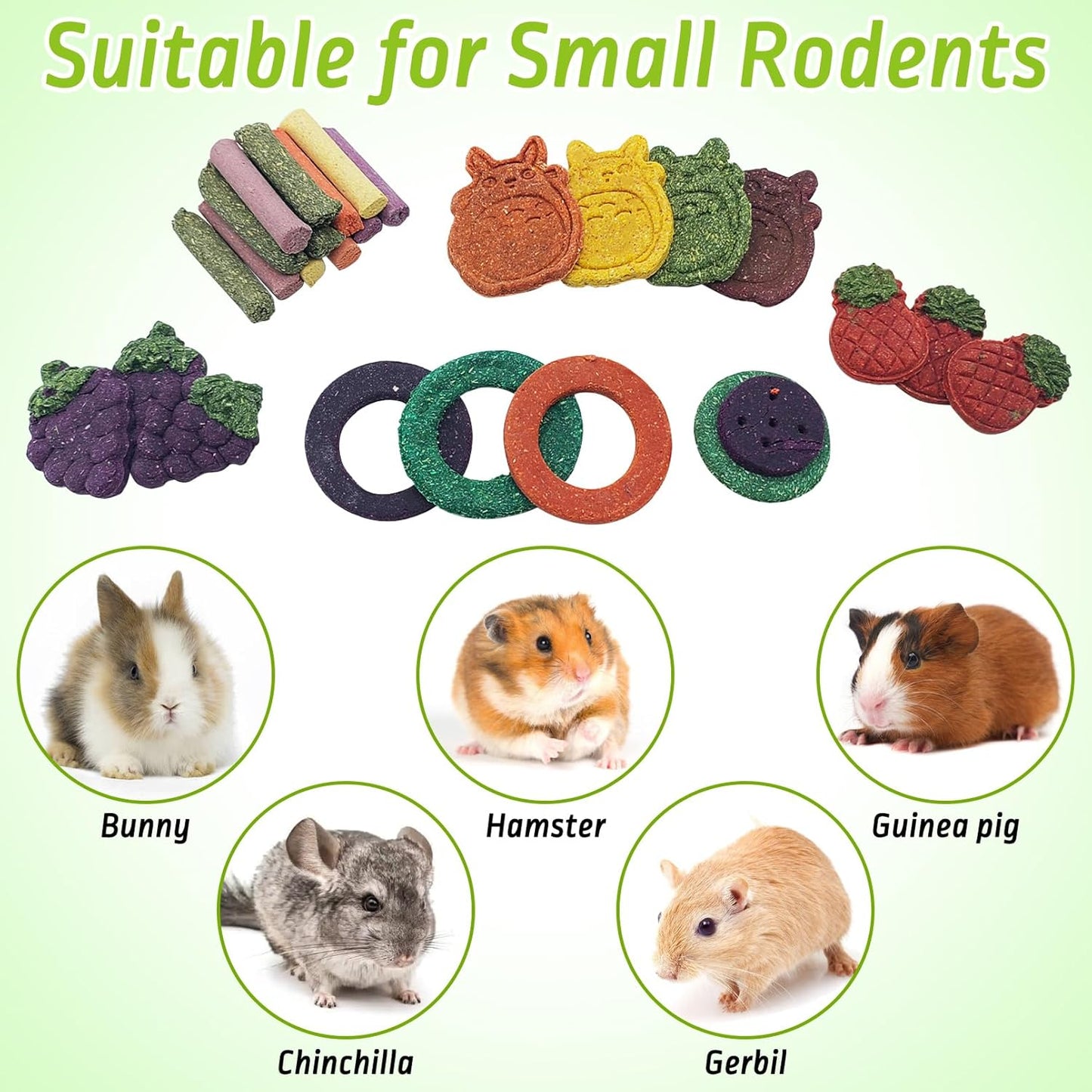 Fhiny 27 PCS Natural Bunny Chew Toys Molar Rabbit Toys Contain Timothy Grass Pumpkin Beets Purple Potatoes Carrot Hamster Treats for Chinchillas Guinea Pigs Mice Gerbils Teeth Grinding