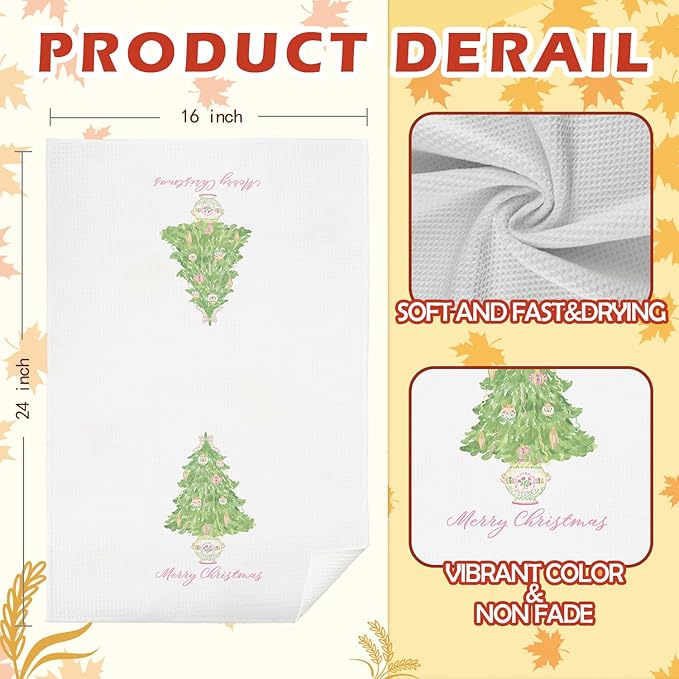 SPBL&L Chinoiserie Christmas Kitchen & Bath Towels, Light Green Tree Dish Towels, Grandmillennial Decor, 16x24 Inches