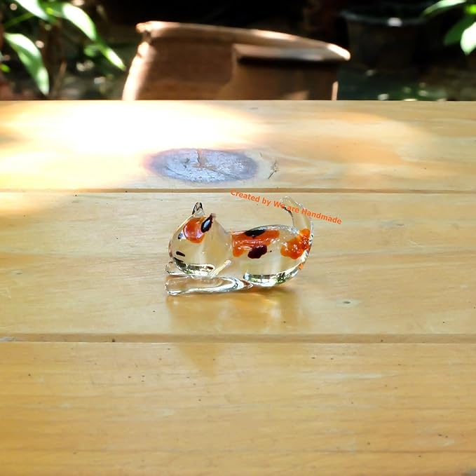 Handmade Cat Figures Glass Blown Art Chopstick Rest Dinner Decoration/Miniature Pet Animals/Collectible Figurines Gift Ideas/Tiny Ornament Cool Stuff Decor No.2