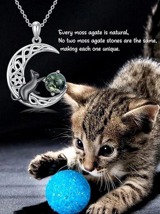 Black Cat/Dragon/Fox/Wolf Necklace 925 Sterling Silver Celtic Moon Pentagram Pendant Gothic Jewelry Goth Halloween Gifts for Women
