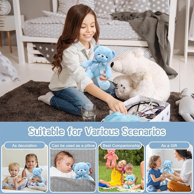 Blue Teddy Bear Stuffed Animals 13.4 inch Soft Small Teddy Bear Cute Cuddly Stuffed Plush Toys for Birthday Valentine’s Day Wedding Graduation Party
