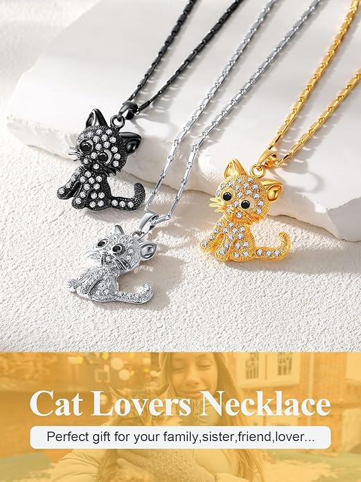 U7 Cat Pendant Necklace for Women Stainless Steel Cute Kitty Cat Jewelry Gift