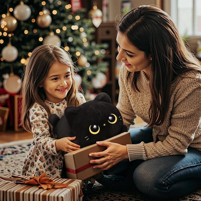 Black Cat Plush, Cute Cat Plushies Toy, Soft Kitten Plushie Cuddle Pillow, Anime Plushie Doll, Cute Stuff Toys Gift for Girls, Boys and Males (8 Inch)