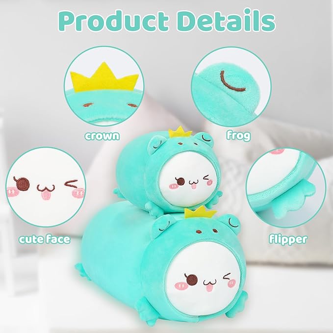 AIXINI Cute Cat Frog Plush Pillow 15.7” Kitten Froggy Stuffed Animal, Soft Kawaii Cat Plushie with Frog Outfit Costume, Hugging Plush Squishy Pillow Toy Gifts for Kids