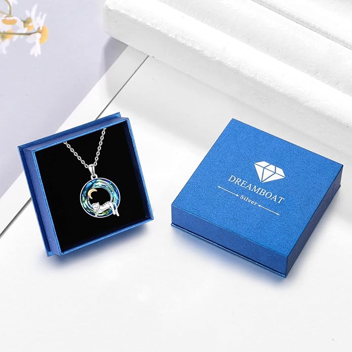 Dreamboat Sterling Silver Cat Necklace for Women Crystal Necklace Cute Animal Necklace Kitten Necklace Cat Pendant Friendship Cat Jewelry Gifts