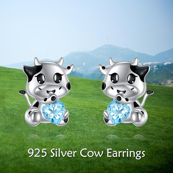 Sterling Silver Cat / Cow / Pig / Bunny / Squirrel / Giraffe / Highland Cow / Lion / Chicken / Ladybug / Star / Moon Stud Earrings for Women Cute Animal Post Earrings Hypoallergenic Animal Jewelry Gift for Teens Girls